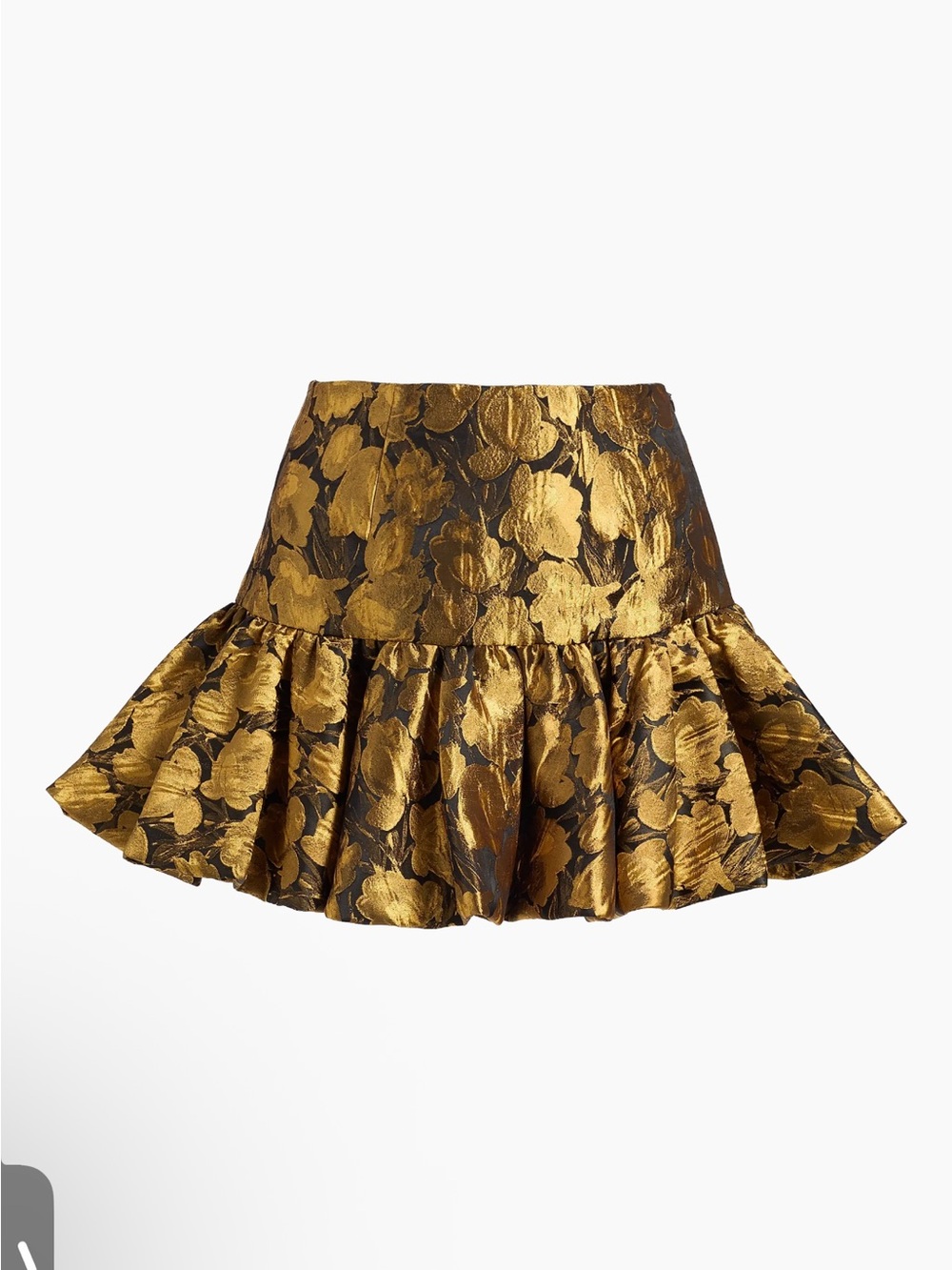 Ronny Kobo Collection Metallic Gold Floral Ruffle Mini Skirt
